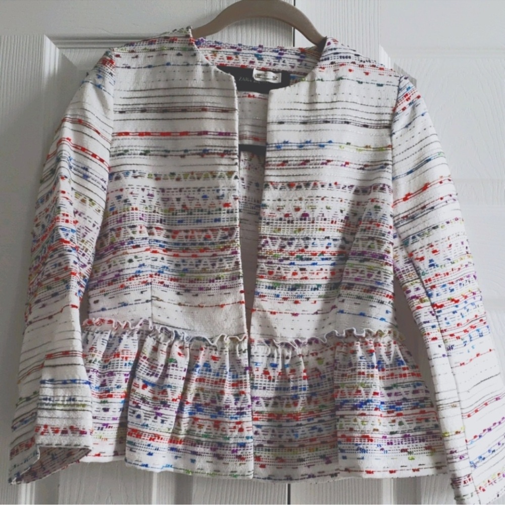 Zara Lightweight Blazer with Beautiful weaved ribbon textured details - Size XS